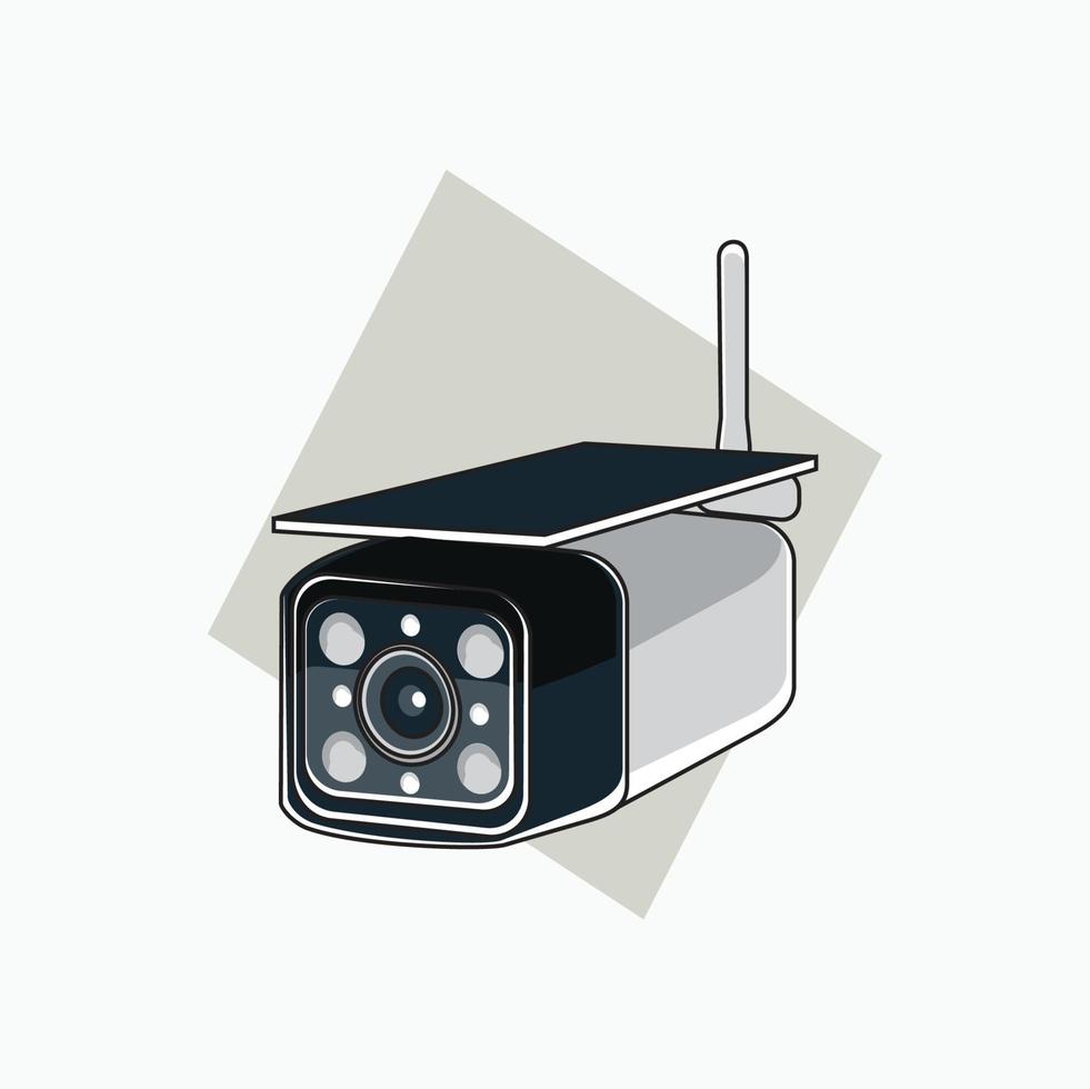 Wireless CCTV with solar panel icon - cube shaped CCTV - colored icon, symbol, cartoon logo for security system vector