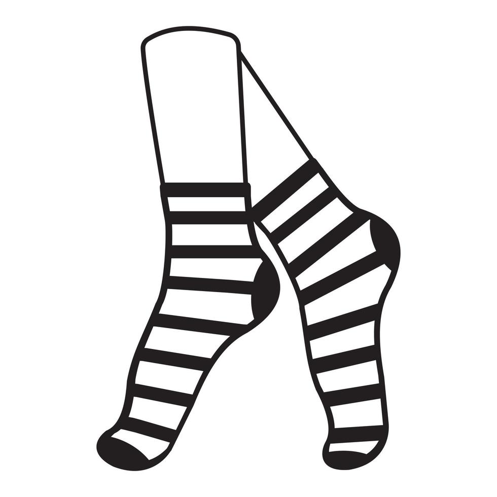 Warm socks on the feet with a pattern, black outline, vector ...