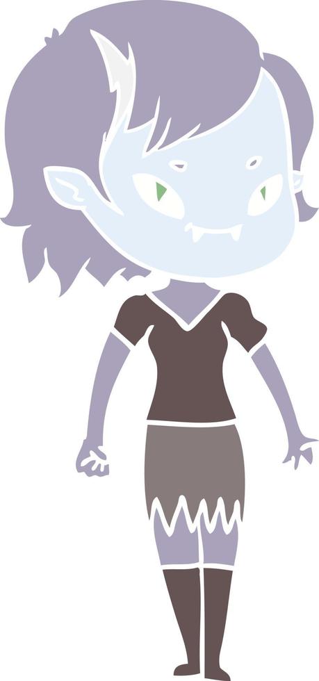 chica vampiro amigable de dibujos animados de estilo de color plano vector