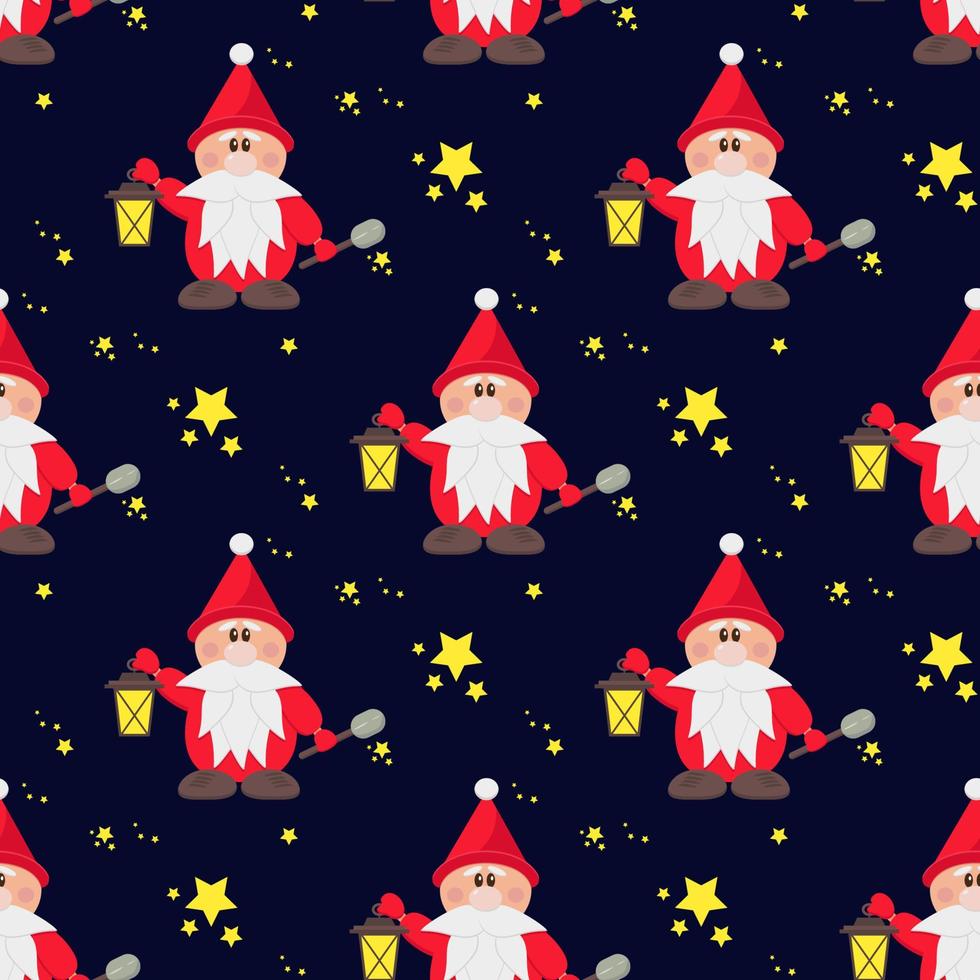 seamless pattern fairy gnome with a lantern under the stars vector