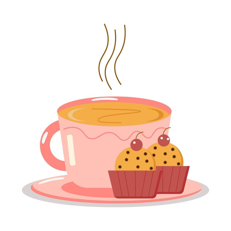 a cup of delicious hot tea on a plate with cakes vector