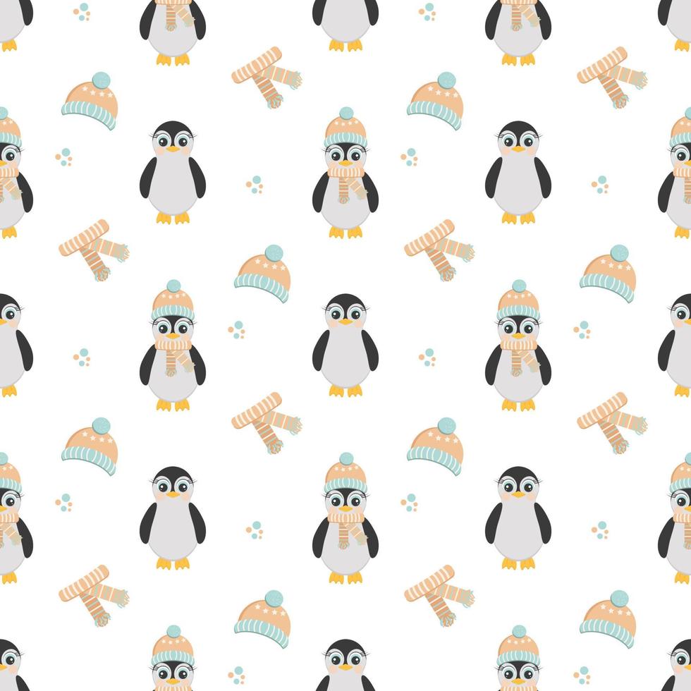 penguins in a cap and scarf and separately a cap and scarf vector