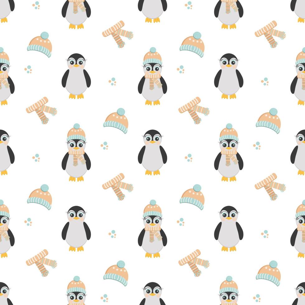 pingüinos con gorro y bufanda y por separado gorro y bufanda vector