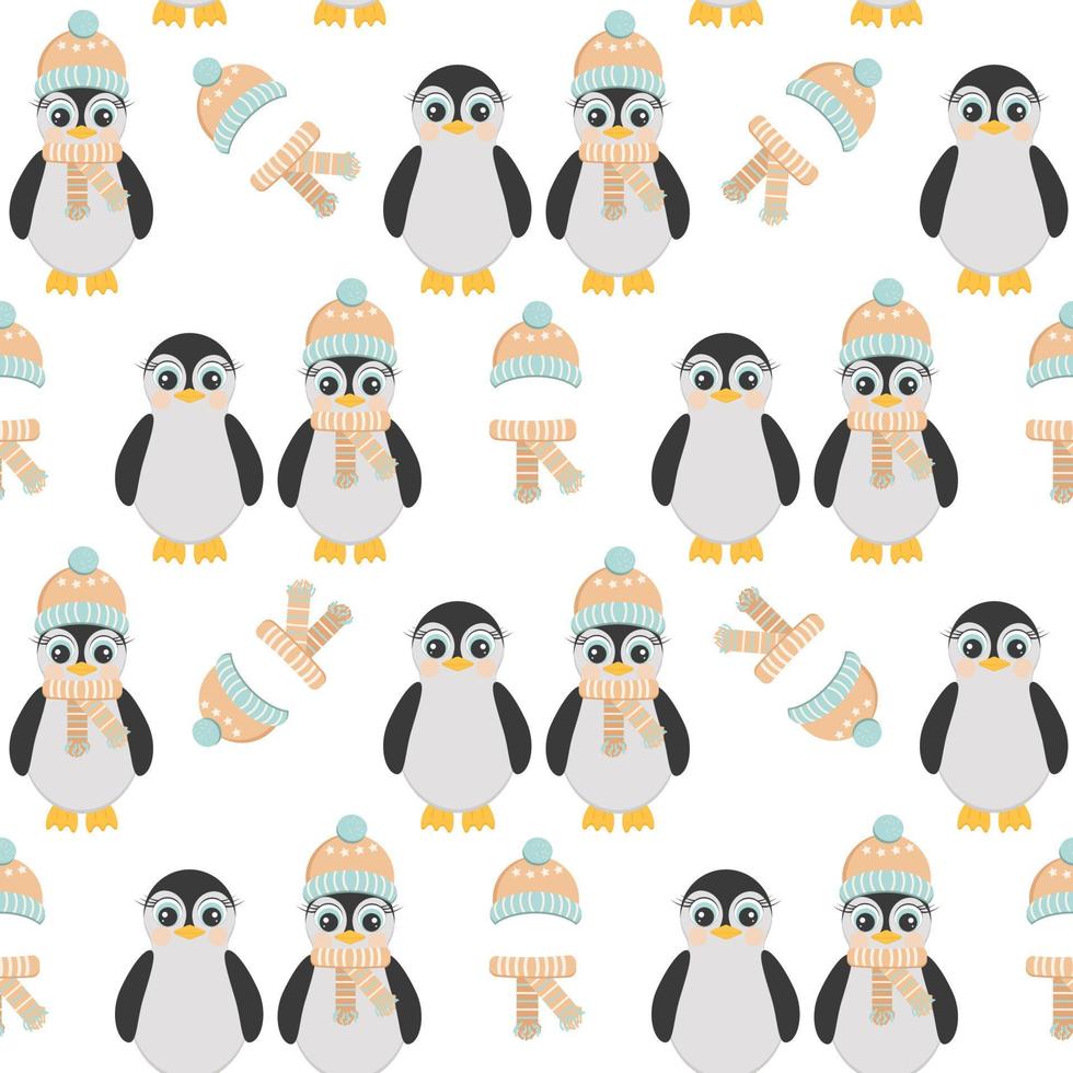 penguins in a cap and scarf and without it vector