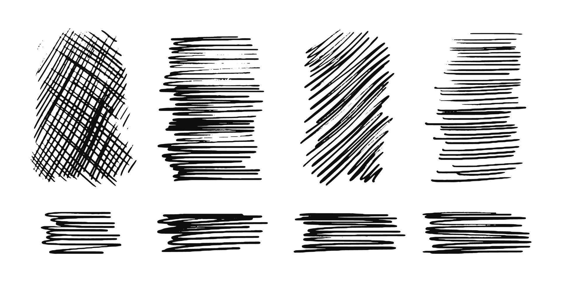 Drawn hatching lines. Diagonal, vertical, or parallel strokes in