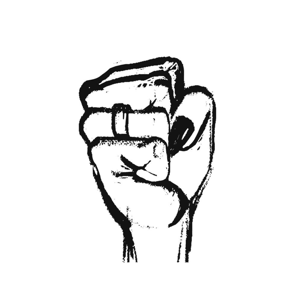 puño femenino con un anillo en el dedo. una mano dibujada en negro sobre una mano blanca está lista para atacar. ilustración vectorial de un puño femenino por los derechos, lucha aislada. vector