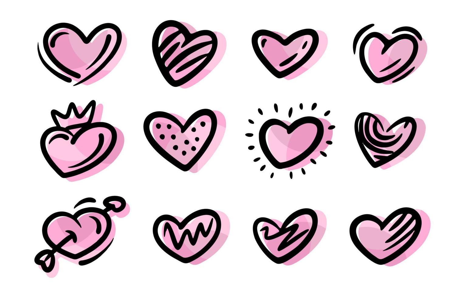 Doodle Heart Icons Set vector