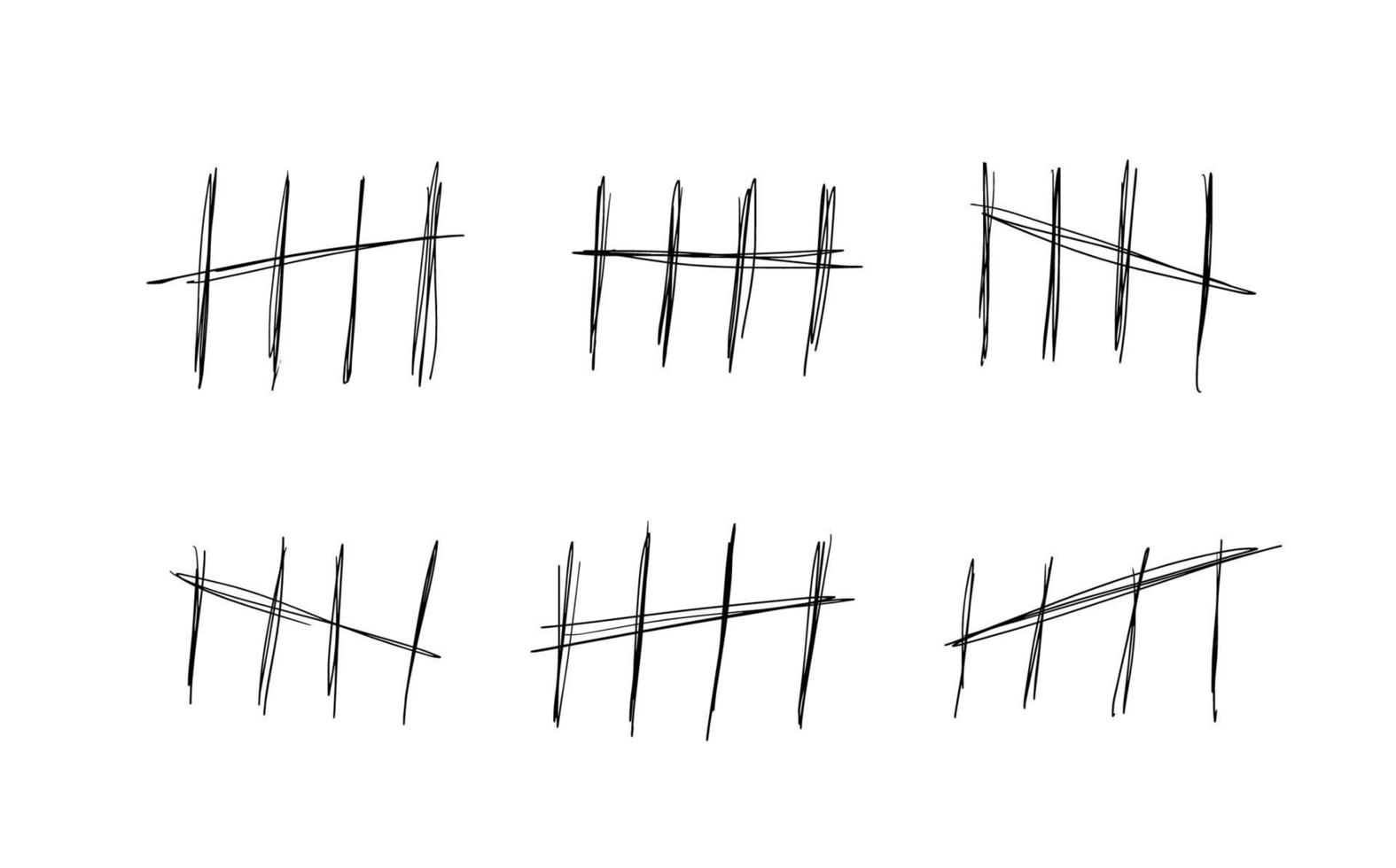 Scribbled marks or counting lines while waiting on a white background. Scratched count on the wall or in jail for five days. vector
