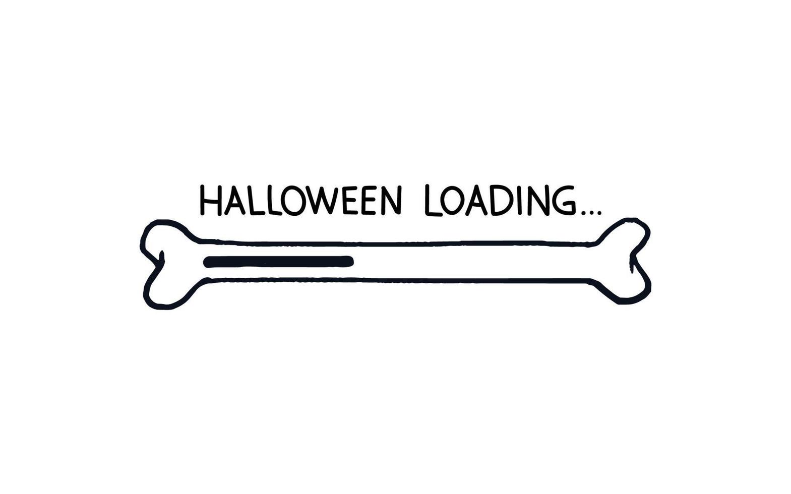 Halloween loading bar. Doodle progress bar bone with loading indicator. Vector stock illustration black on white sketch with quote on top.