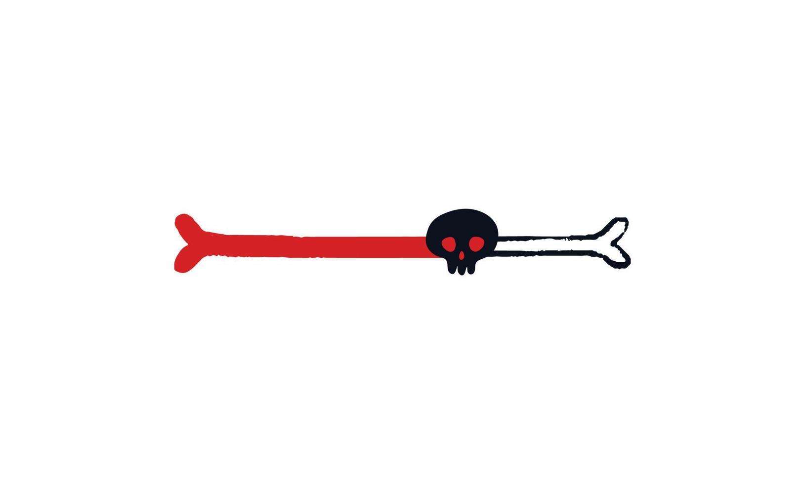 Doodle bone loading bar. Progress bar bone doodle skull centered with red download indicator. Vector stock illustration black on white with red color isolated.