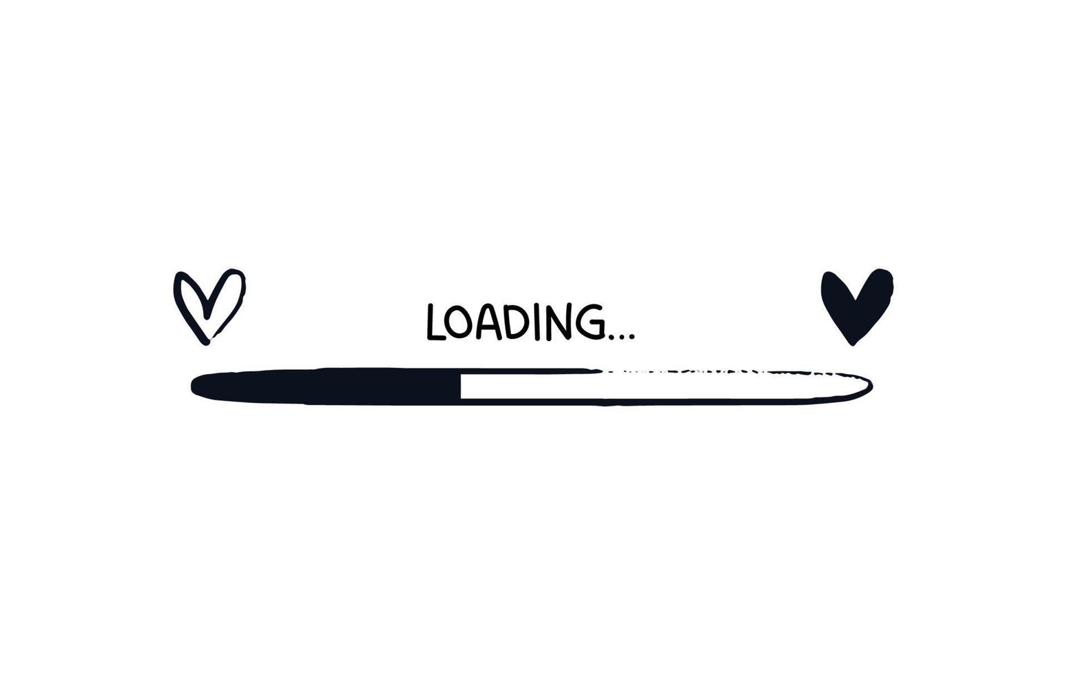 Oval loading bar with hearts. Hand drawn ellipse progress bar with love. Black on white concept of web page upload with caption above download status. Vector illustration isolated on white background.