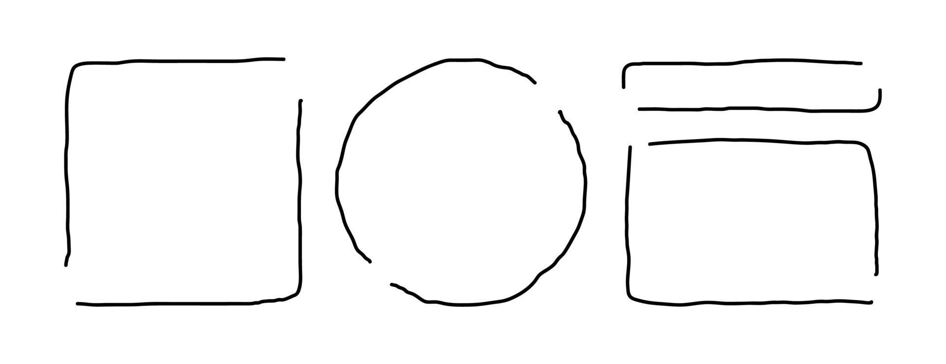 A set of empty frames, brackets, quotes for text. Handdrawn square