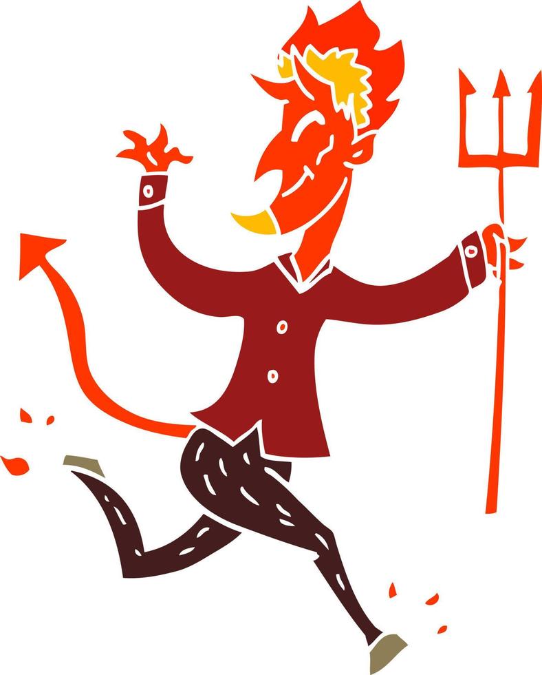 cartoon doodle devil with pitchfork vector