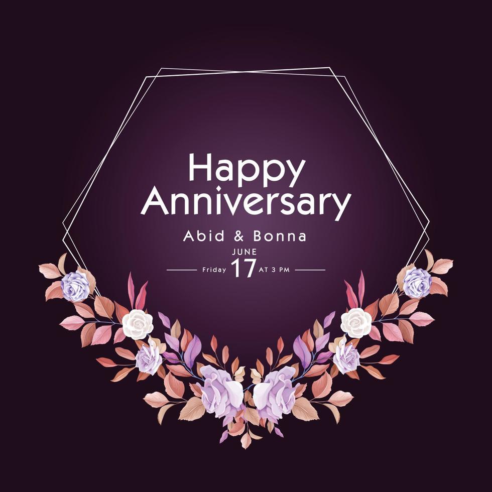 Purple color save the date anniversary card with dark background vector