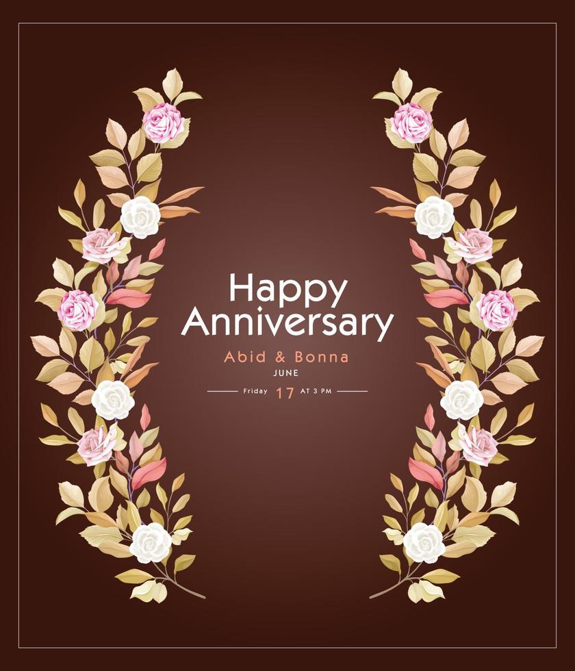 Pink and white rose wedding anniversary card vector