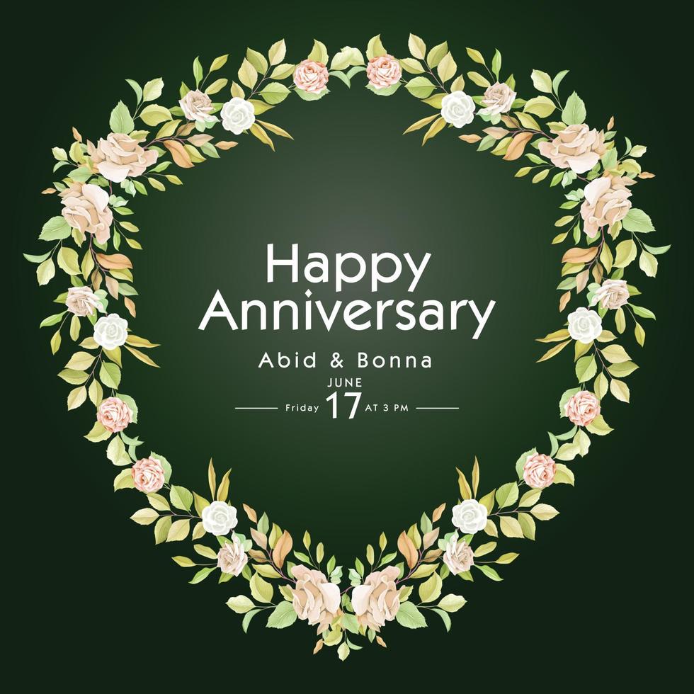 tarjeta de regalo de aniversario de lujo con flor de rosa verdosa vector