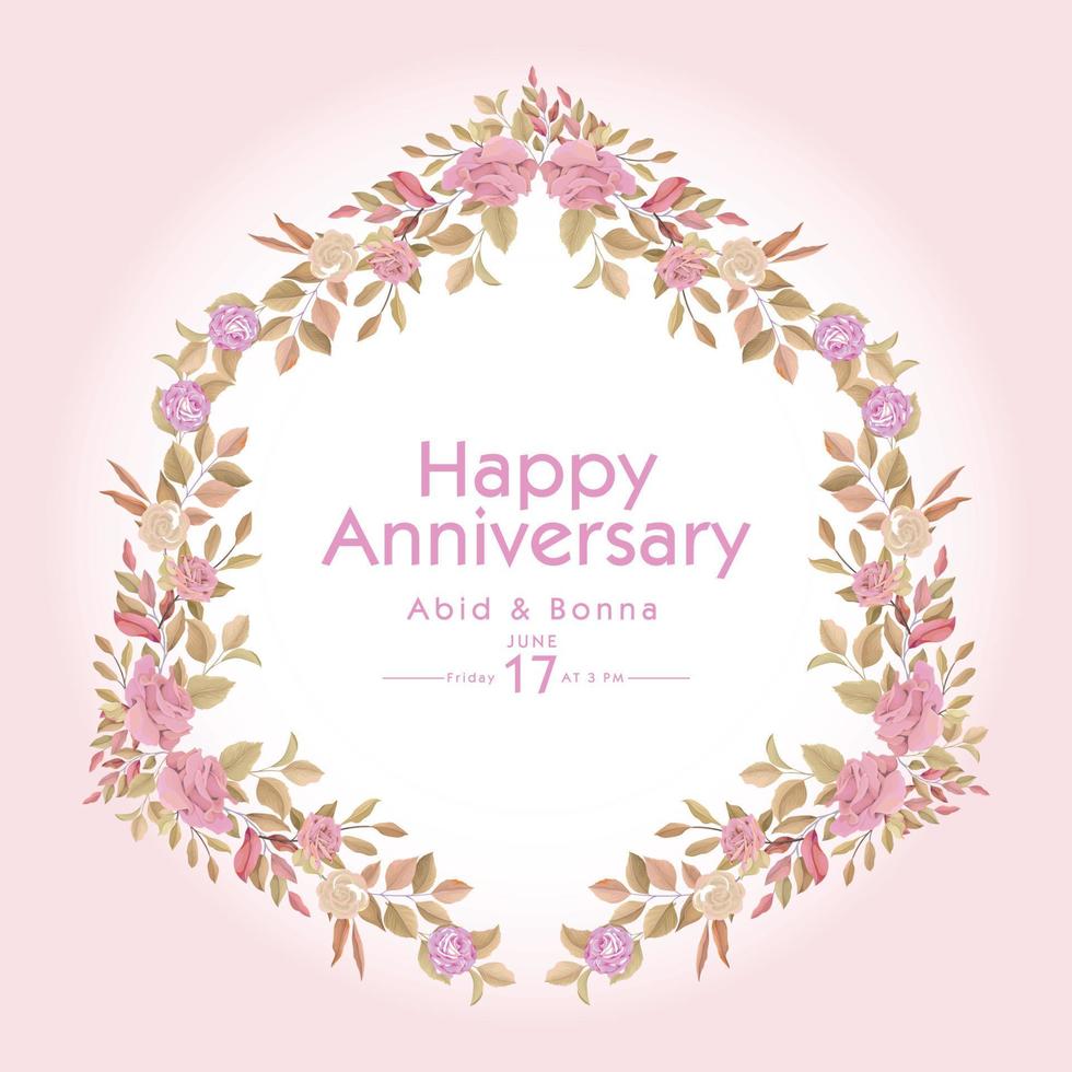 Vintage pink rose polygon frame welcome card vector