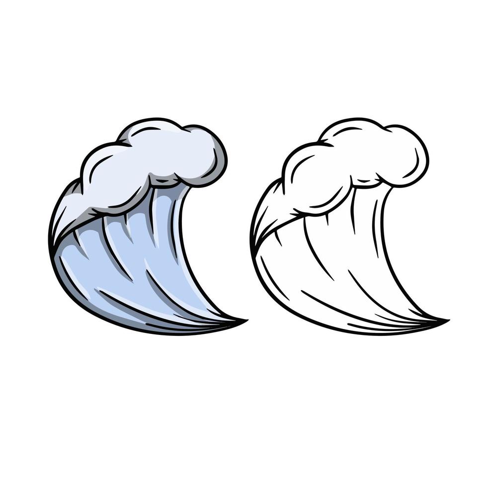 ola. Agua de mar. tormenta y la naturaleza del océano. salpicadura y flujo del logotipo azul. ilustración de dibujos animados y croquis aislado en blanco. vector