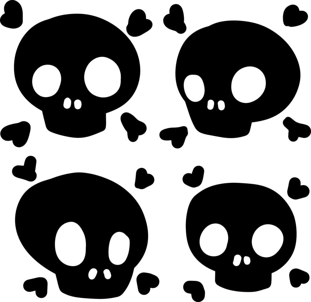 Set of funny skulls. White human bones. scary element of Halloween. Death head. Cartoon flat illusration vector