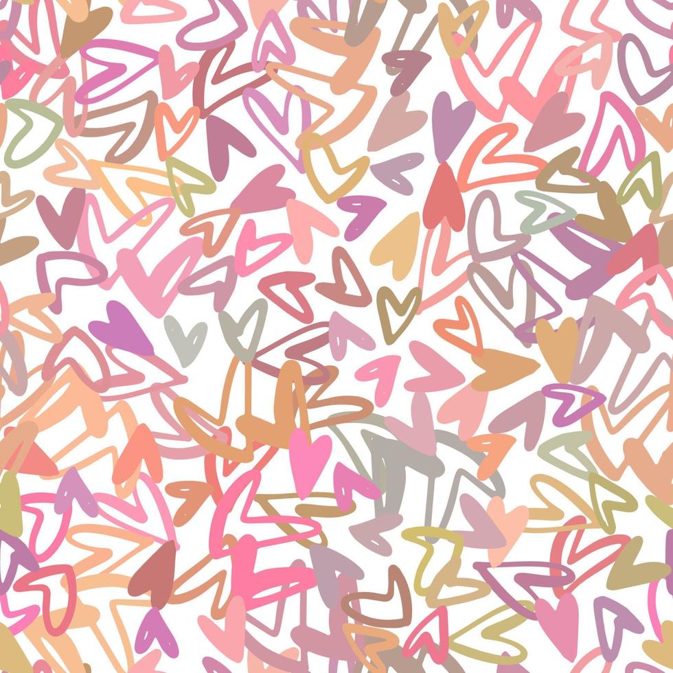 patrón vectorial sin costuras hecho de pequeños corazones de varios colores sobre fondo blanco. tonos rosas fondo romántico minimalista. vector