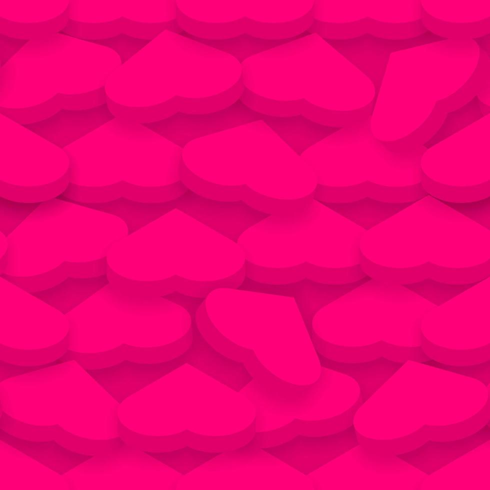 Vector seamless pattern background. Happy Valentines day bright wallpaper with isometric heart shapes. Repeatable romantic backdrop.