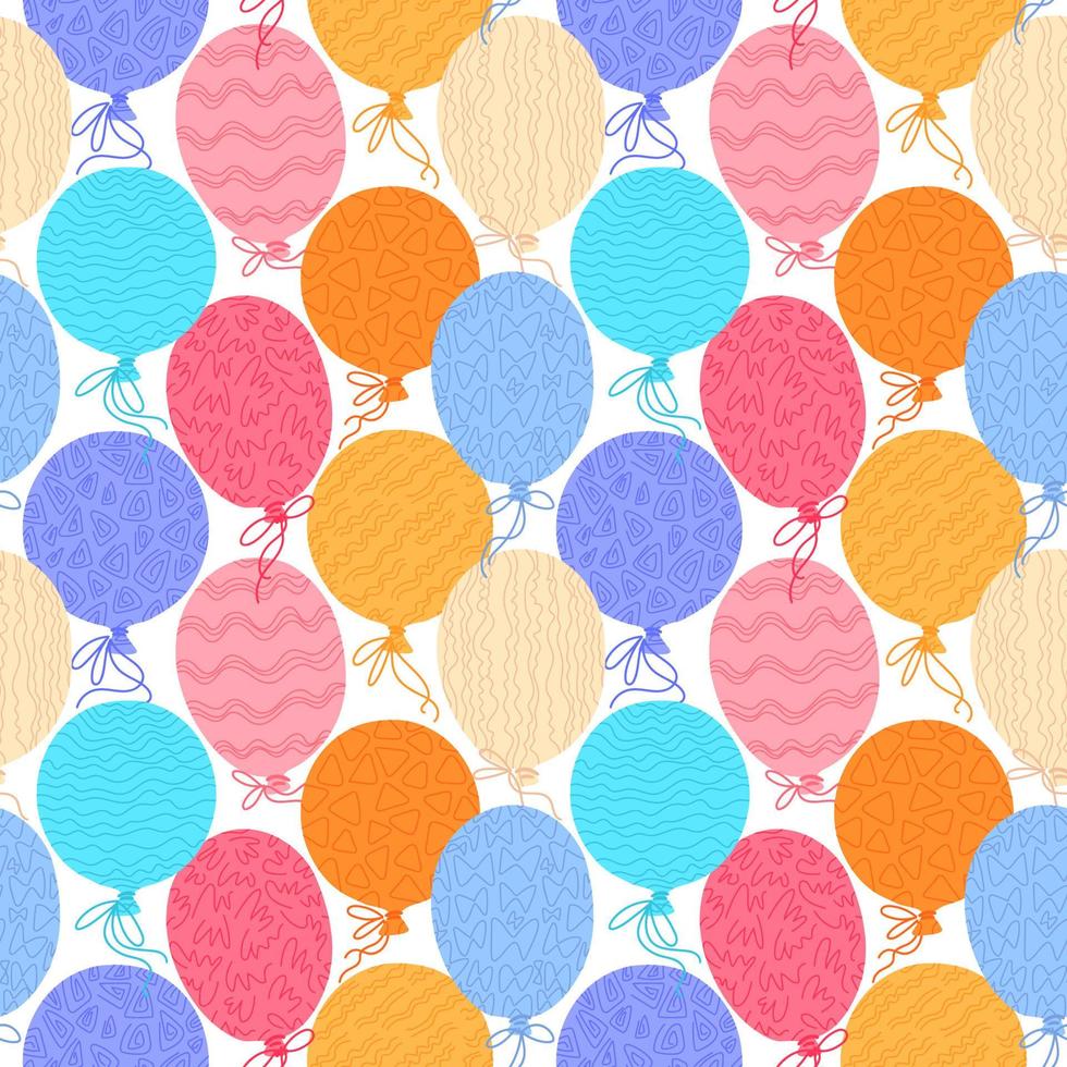 Vector seamless pattern with hand drawn ornamental balloons. Hand drawn festive surface pattern. Happy birthday background.