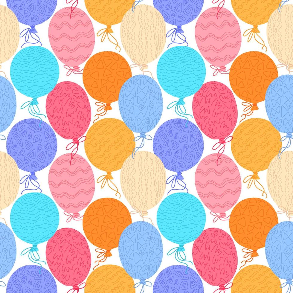 Vector seamless pattern with hand drawn ornamental balloons. Hand drawn festive surface pattern. Happy birthday background.