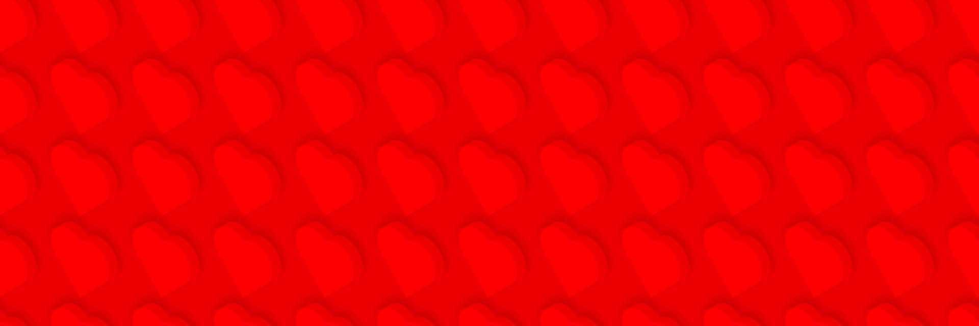 Vector seamless pattern background. Happy Valentines day bright wallpaper with isometric heart shapes. Repeatable romantic backdrop.