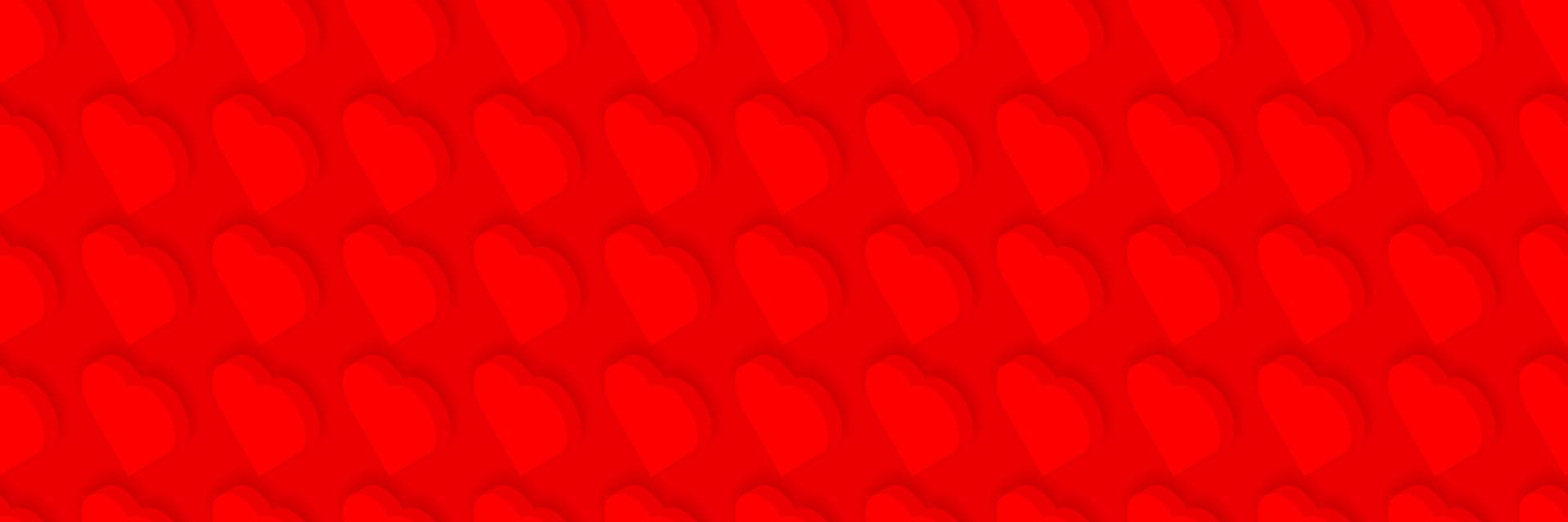 Vector seamless pattern background. Happy Valentines day bright wallpaper with isometric heart shapes. Repeatable romantic backdrop.