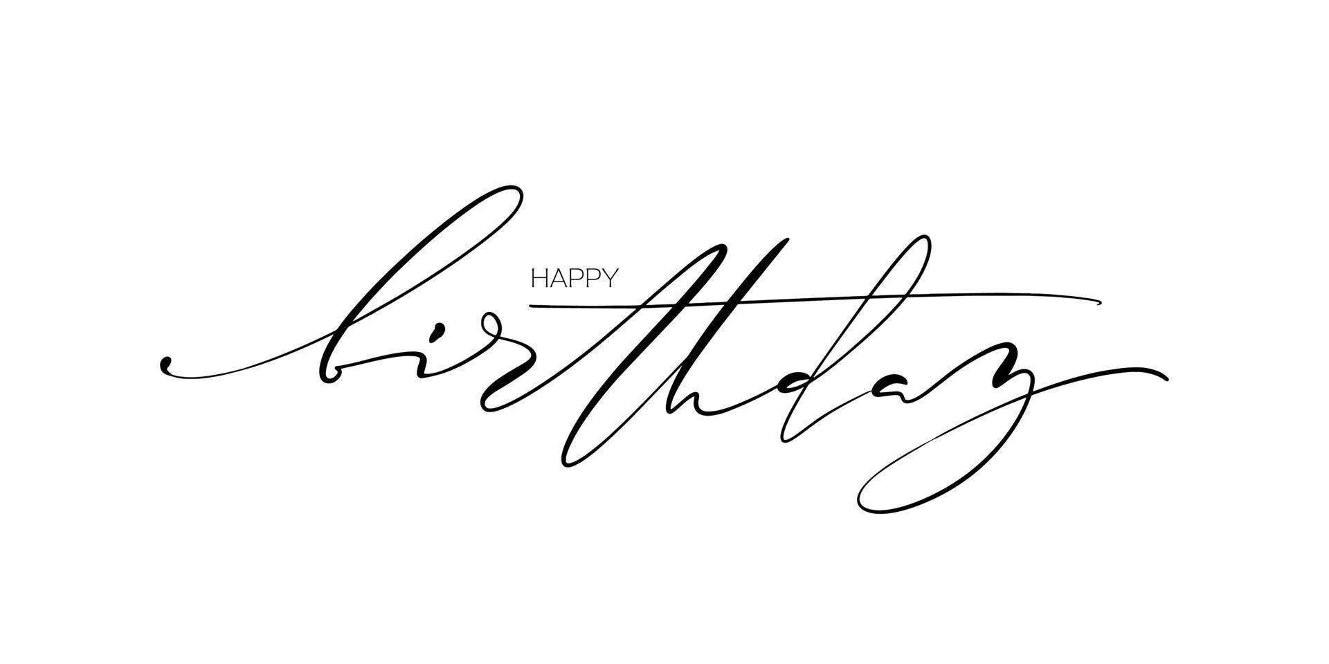 Happy Birthday words. Elegant ink handwritted horizontal card. Modern lettering. vector