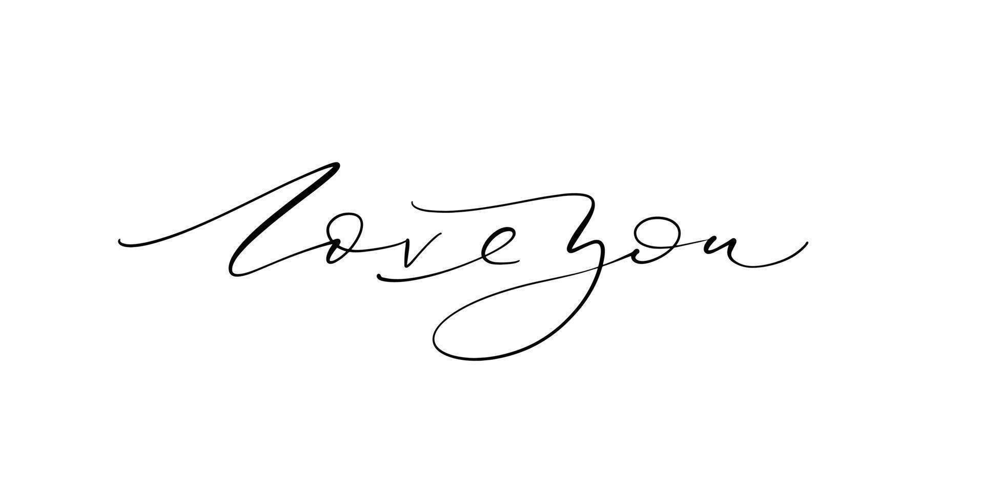 Love you words hand written on horizontal card. Romantic elegant minimalistic postcard. vector