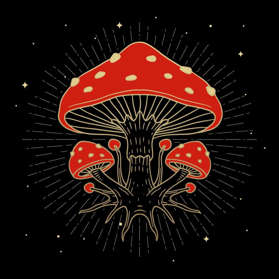 Russula aurea reed mushroom in engraving hand drawn illustration vector