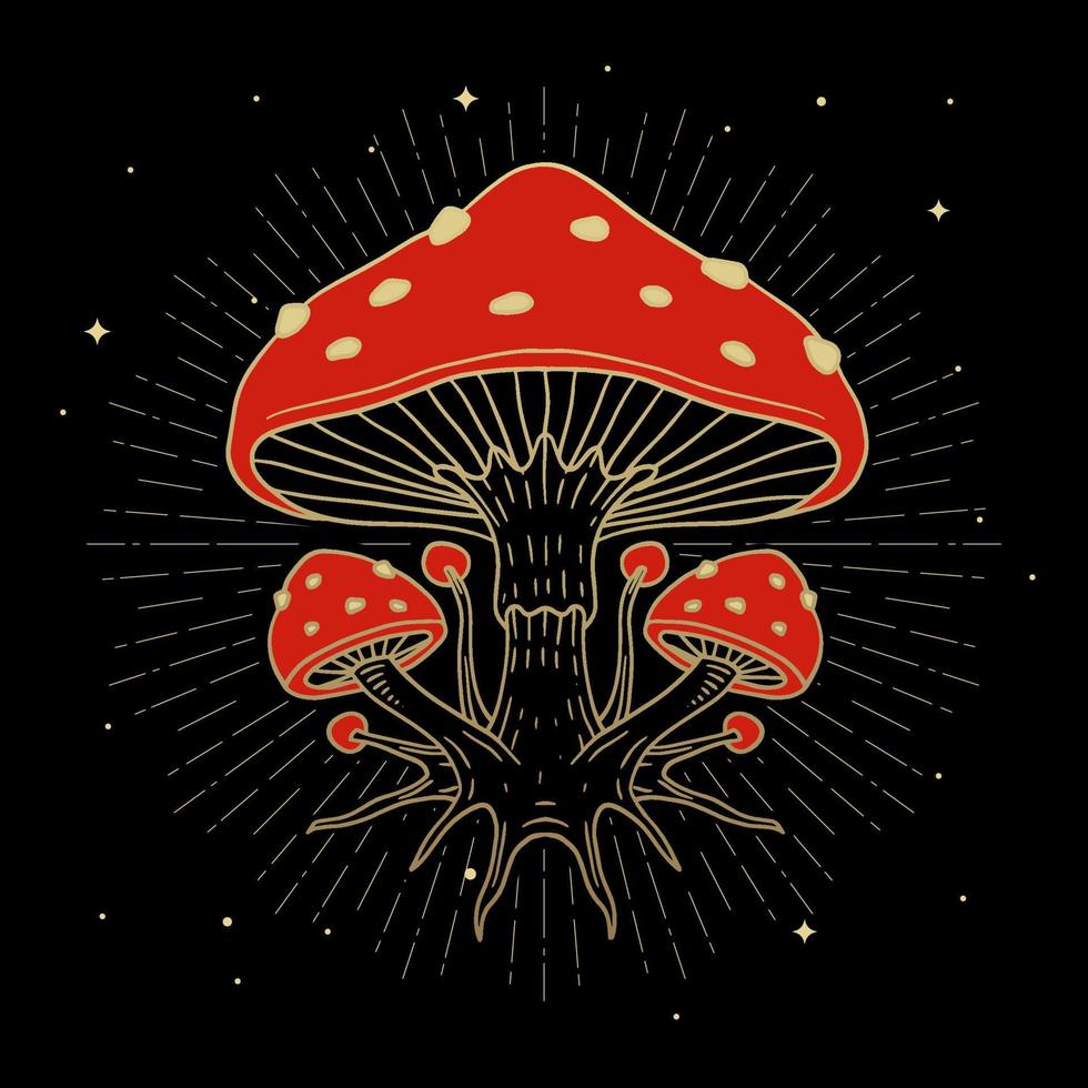 seta de caña russula aurea en grabado ilustración dibujada a mano vector