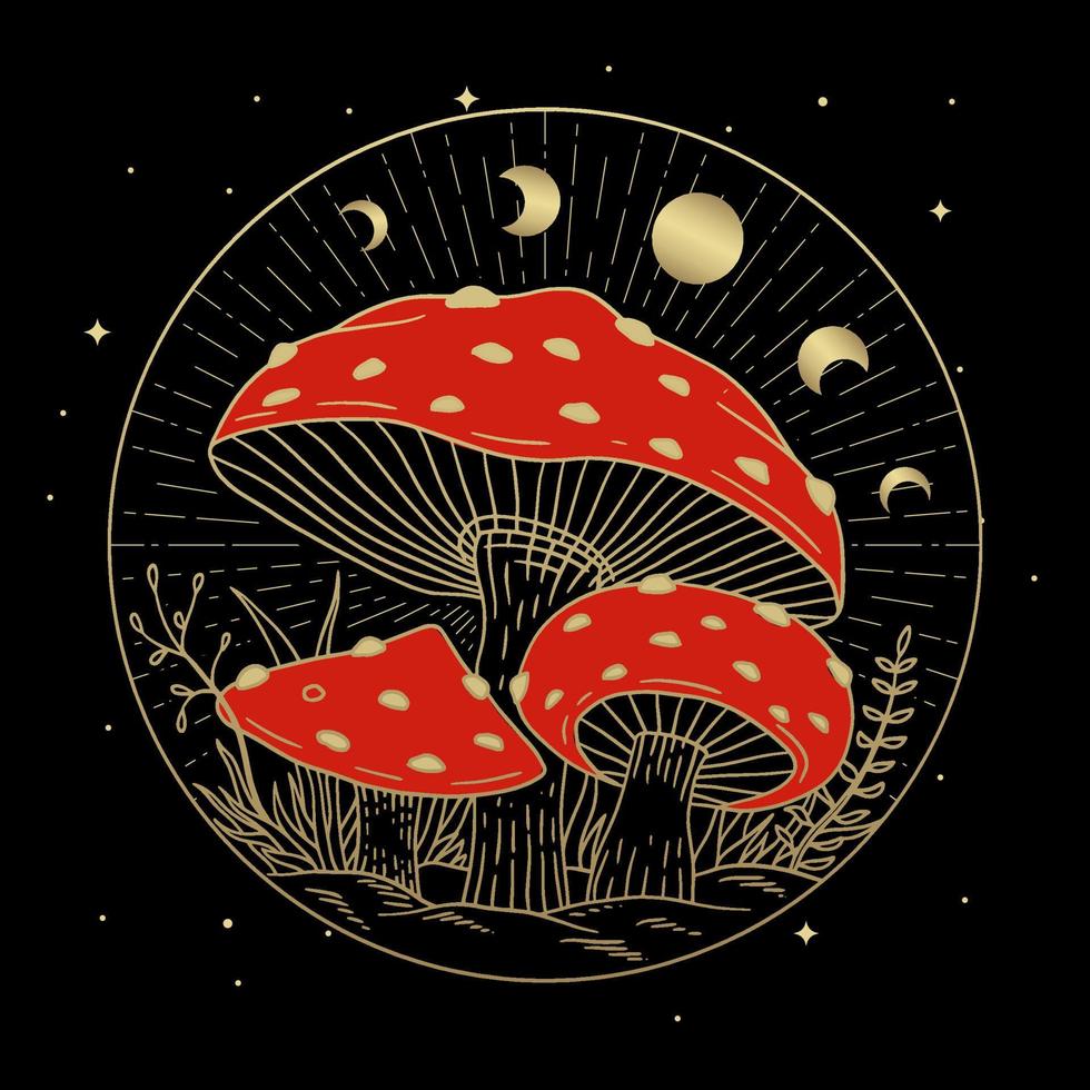 Mushroom Russula aurea with moon phase vector