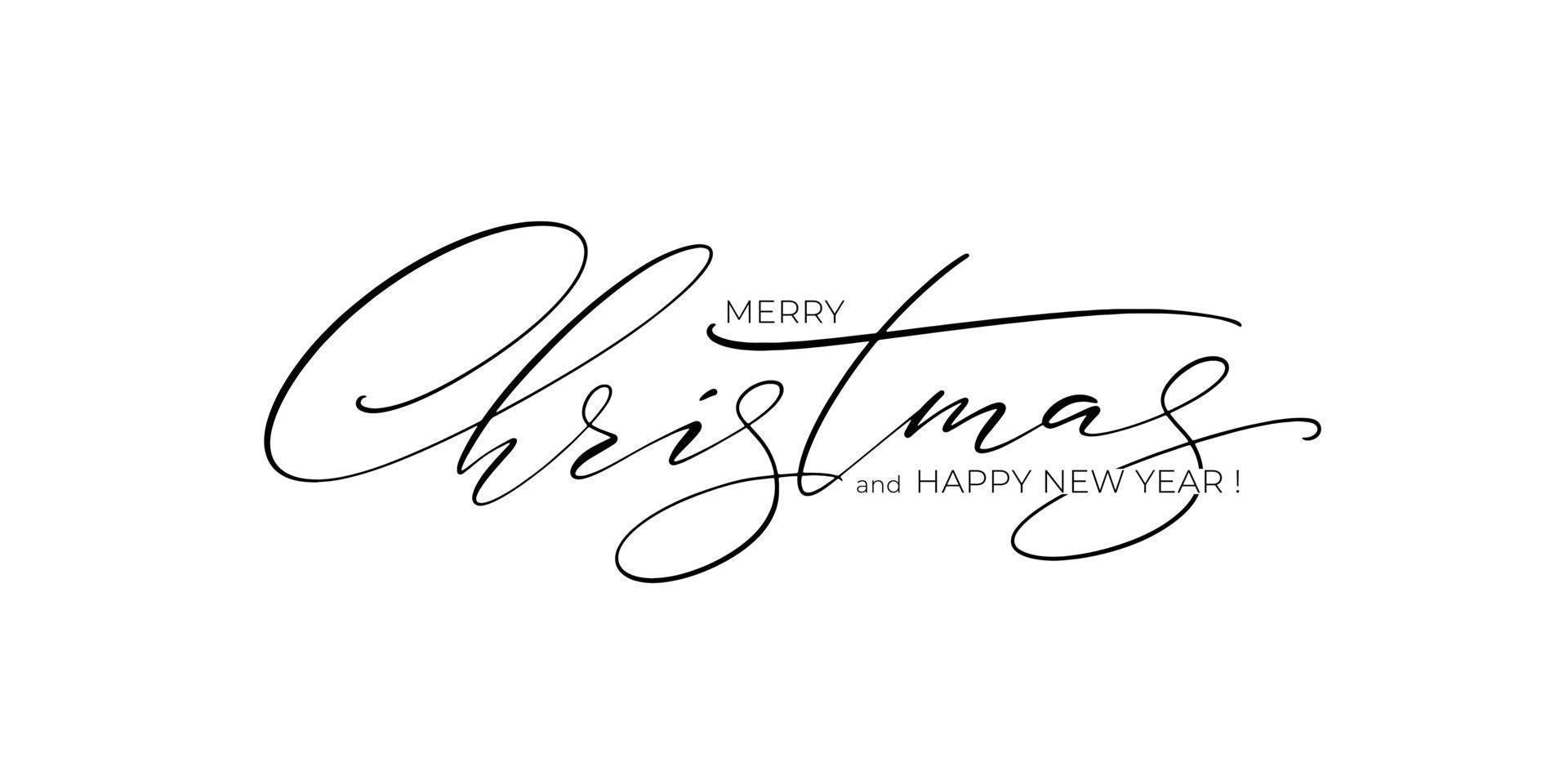 Merry Christmas and Happy New Year lettering template. Monochrome elegant greeting card or invitation. vector