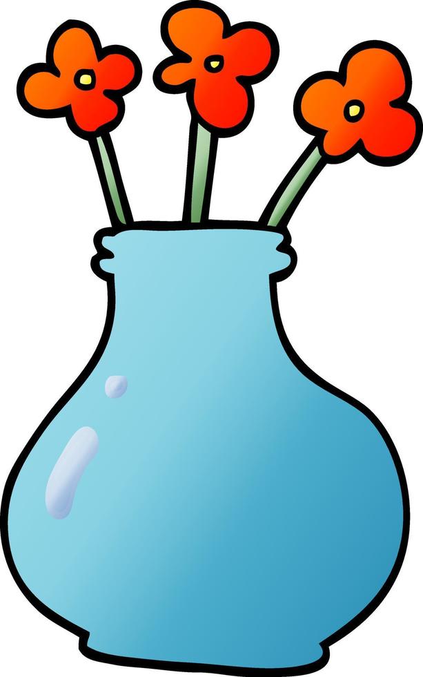cartoon doodle vase with flowers vector