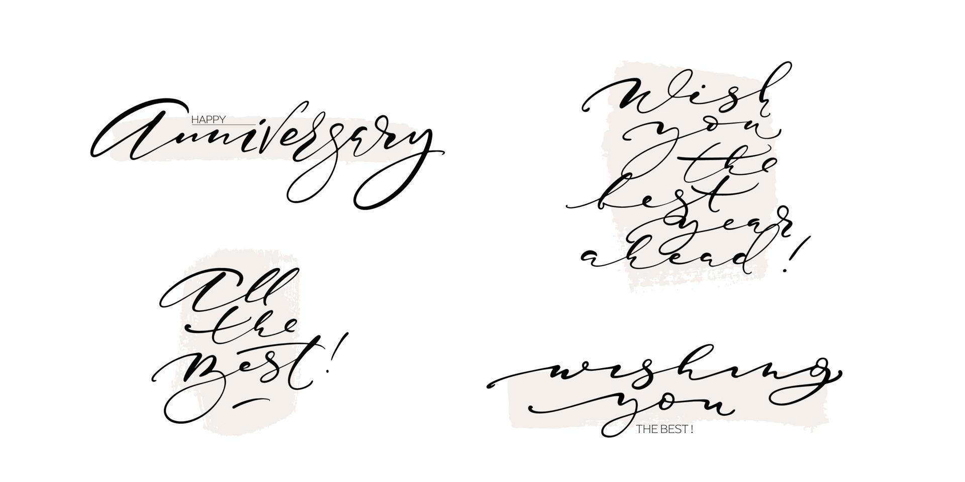 Anniversary and birthday calligraphy set. Modern lettering thin script greeting messages. vector