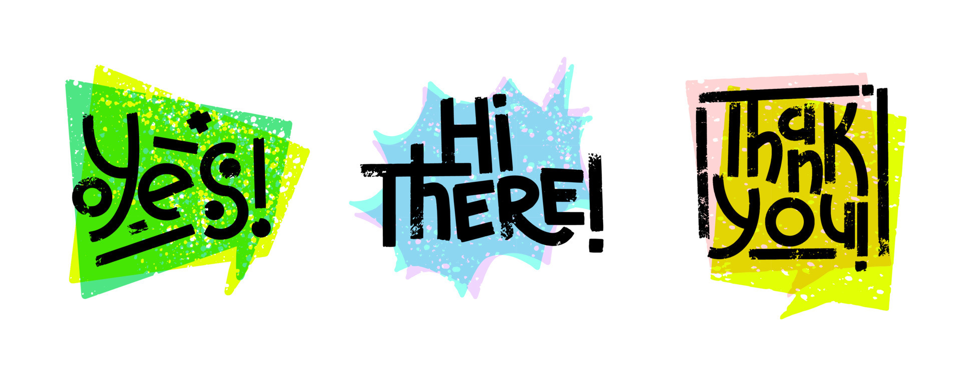Set with vector hand drawn lettering Yes, Hi there and thank you
