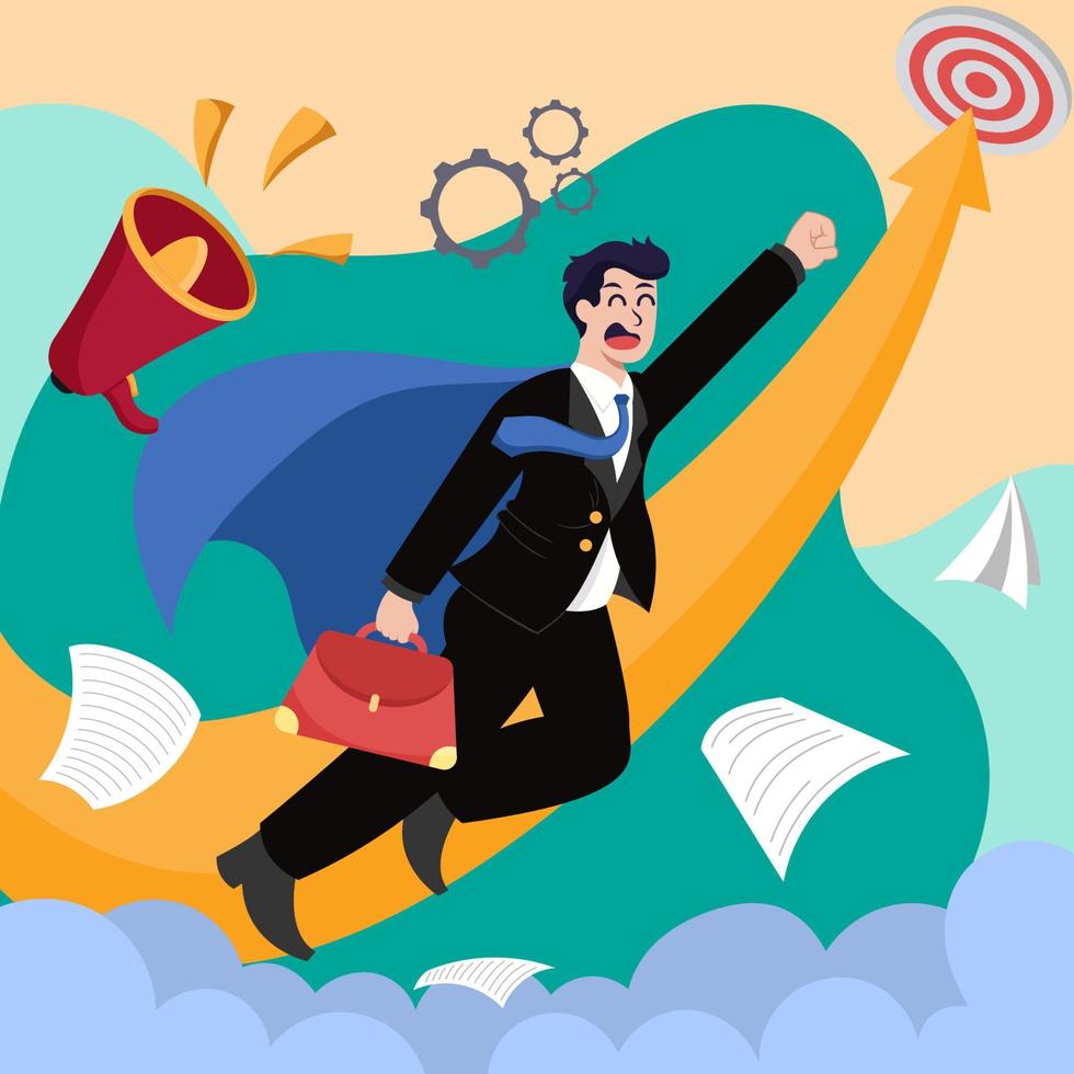 Businessman Flying on Career Path vector