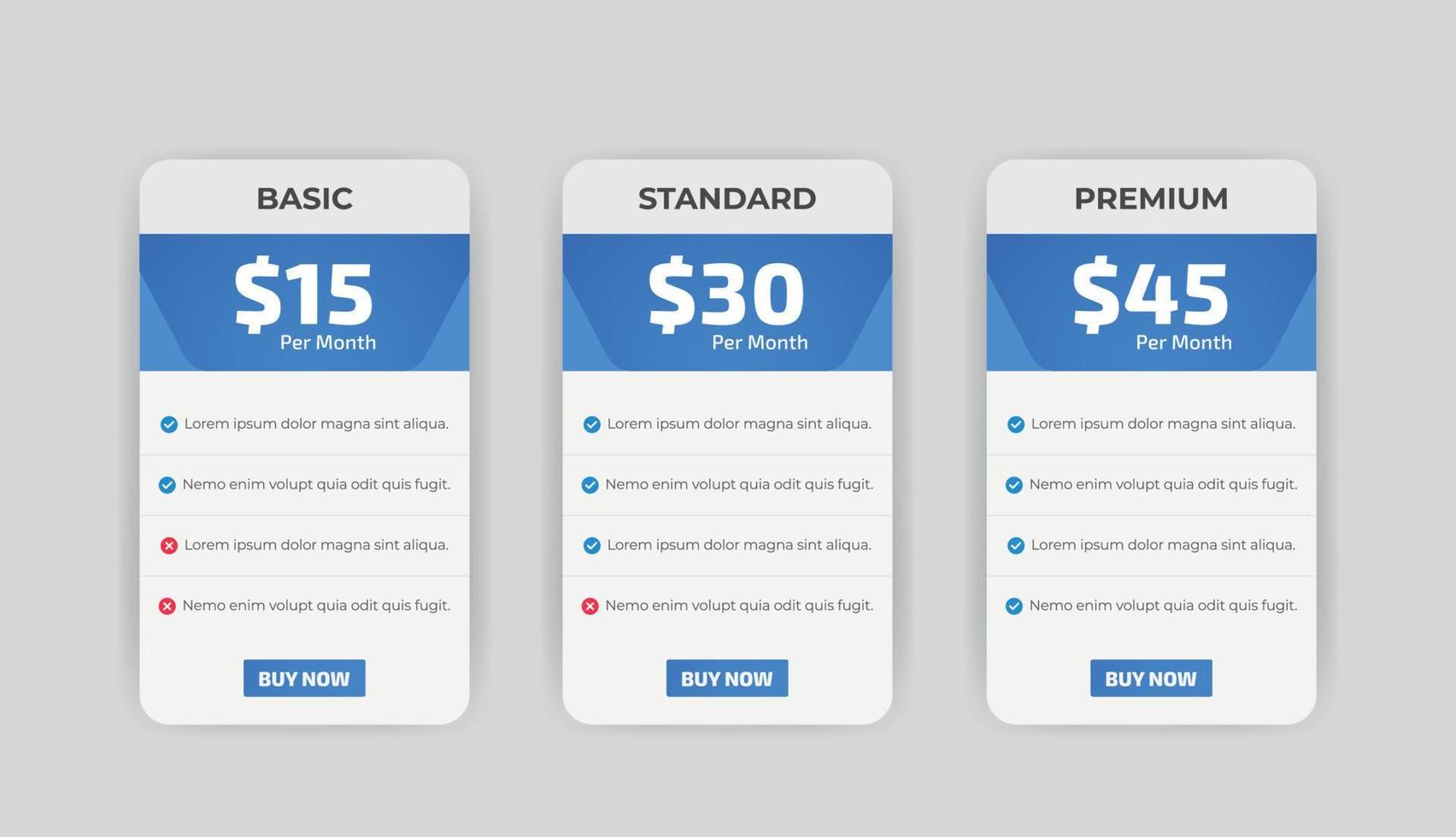 Modern pricing comparison table infographic design template vector
