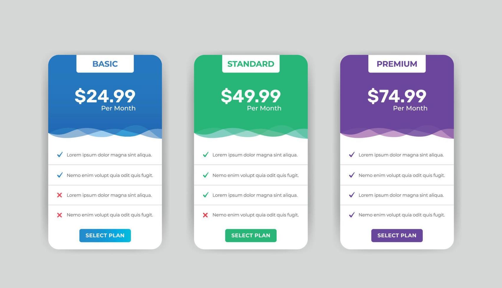 Clean Pricing chart table plan infographic Banner design vector