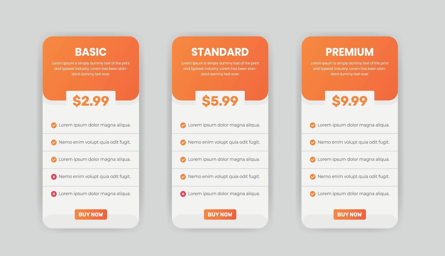 Pricing plan table infographic design template vector