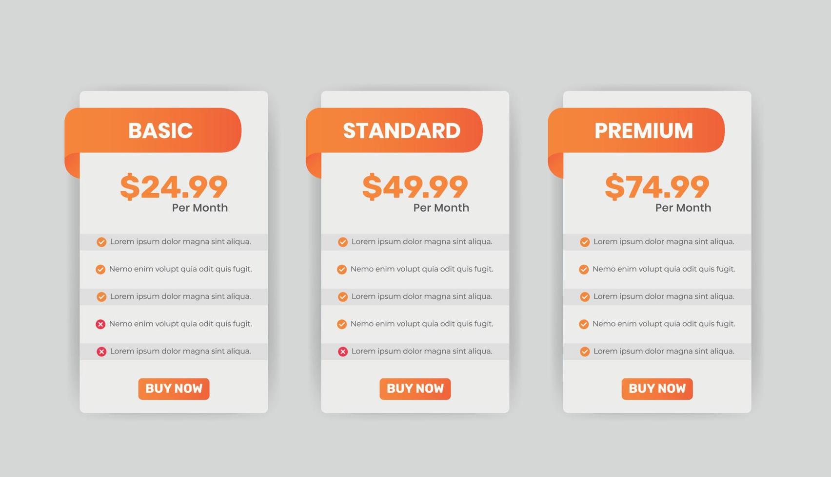 Pricing table list comparison design template vector
