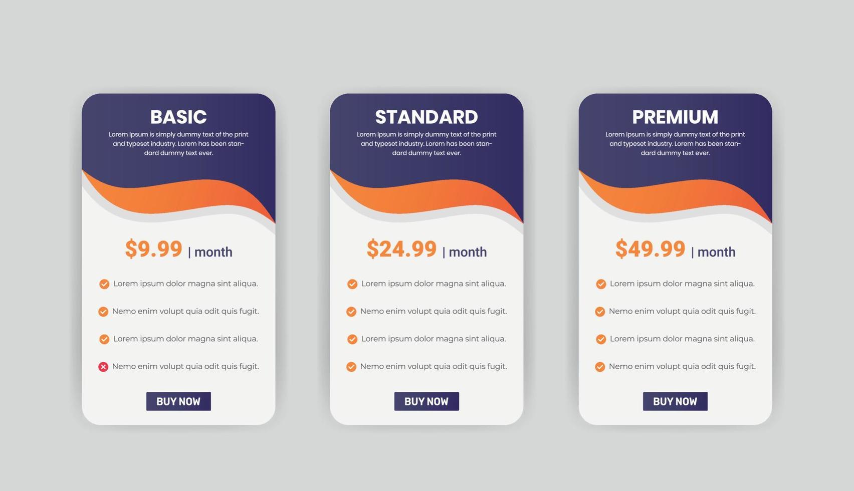 Pricing table list comparison infographic design template vector