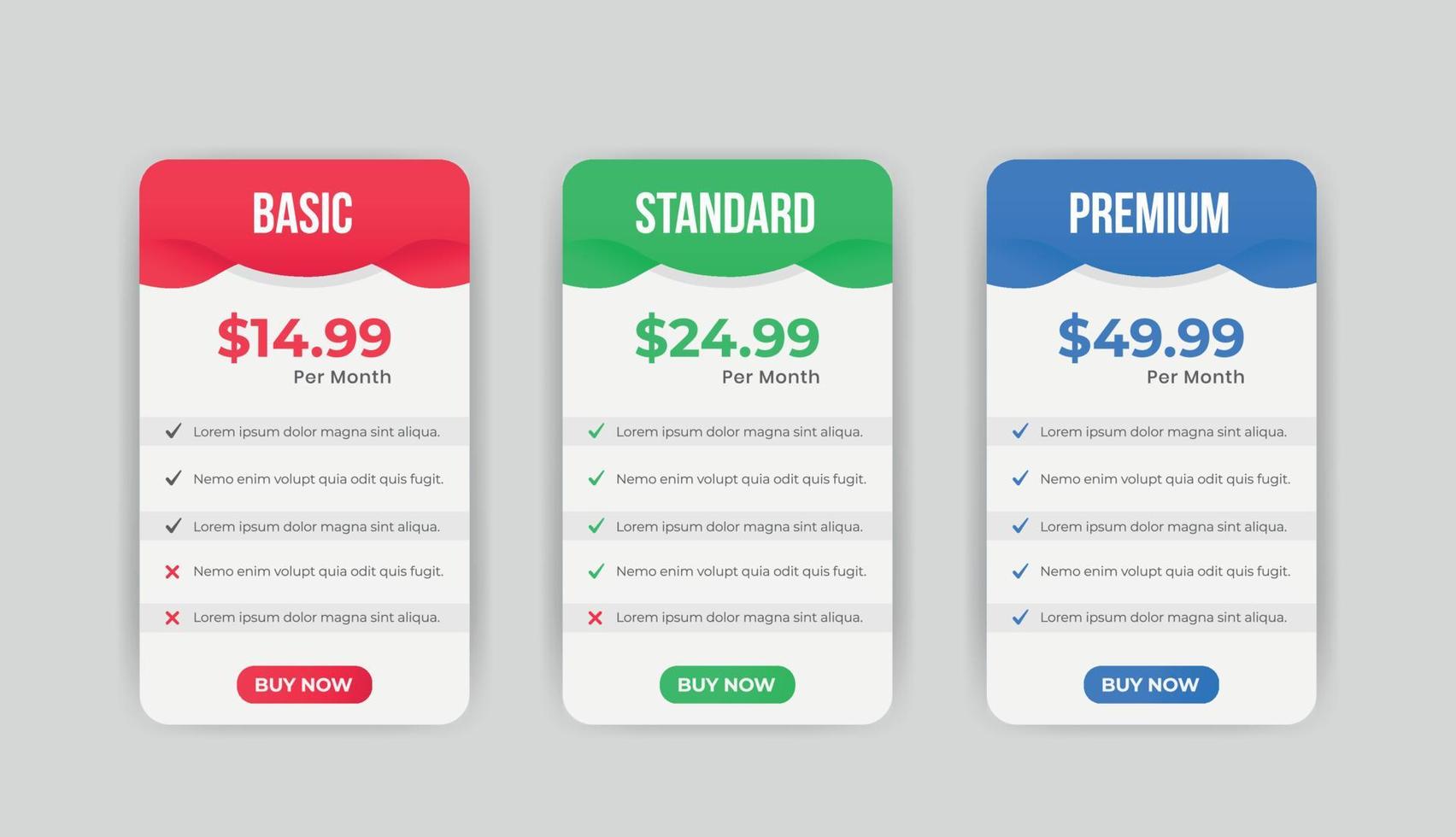 Modern infographic Pricing tables and plans template vector