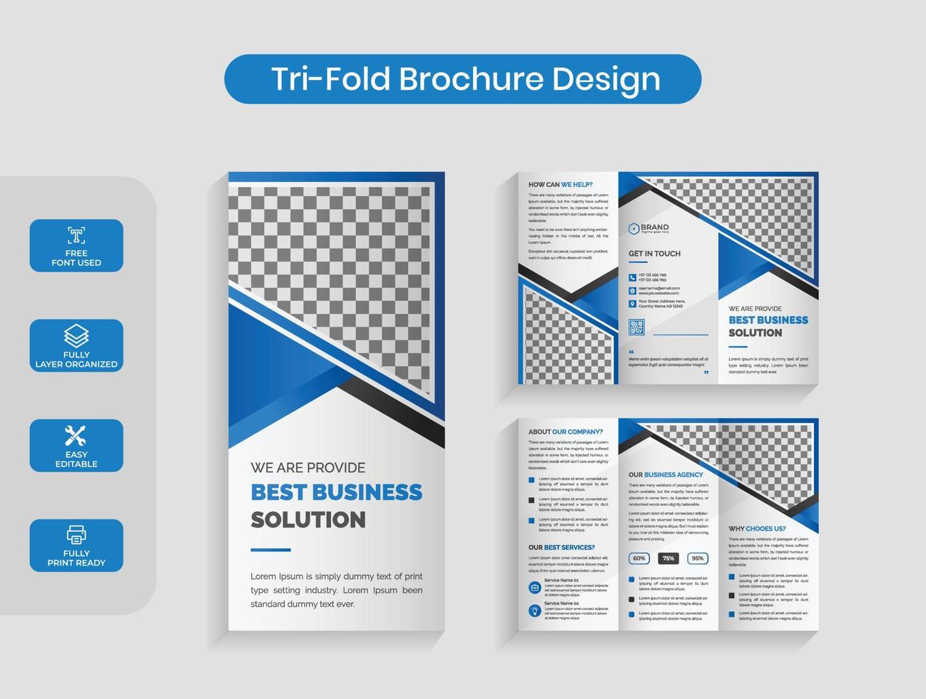 plantilla de diseño de folleto tríptico de negocios corporativos abstracto moderno creativo vector