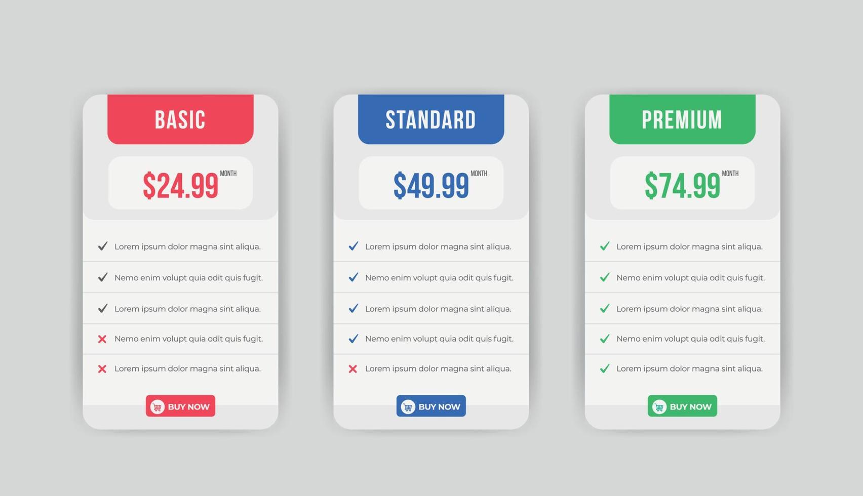 Clean Minimalist Pricing plan Comparison infographic design template vector