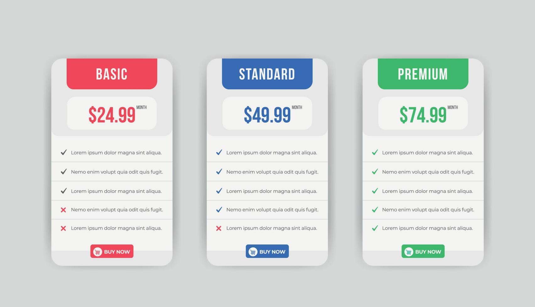 plantilla de diseño de infografía de comparación de plan de precios minimalista limpio vector