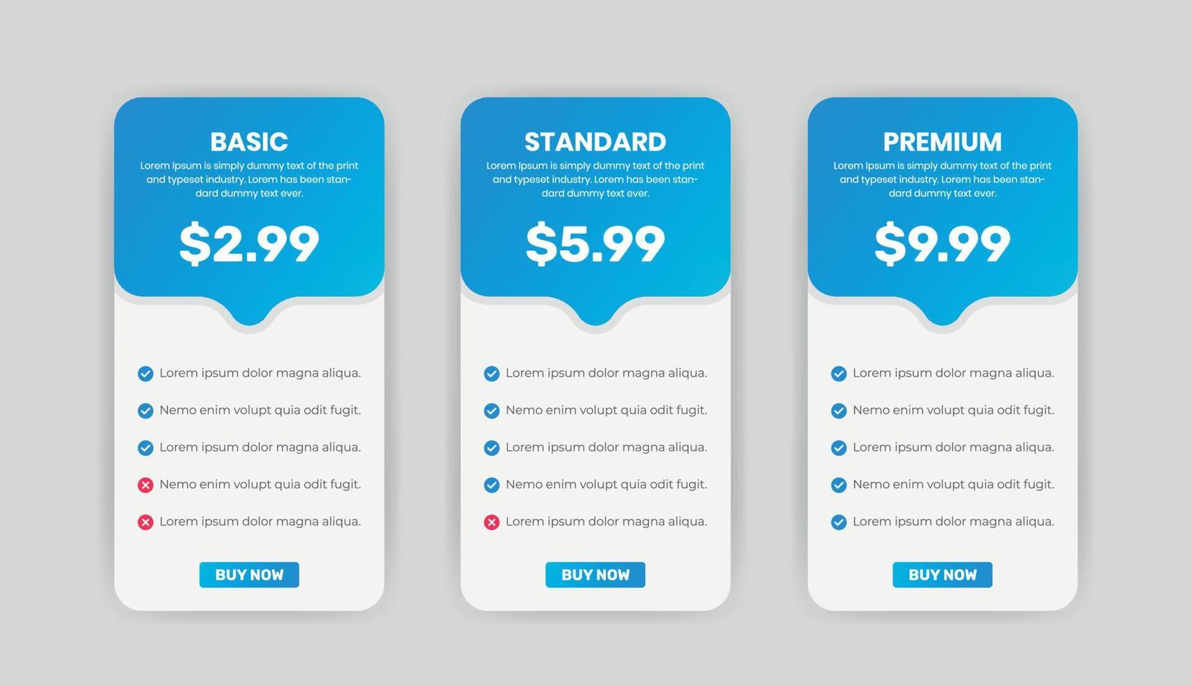 Pricing tables and plans list comparison infographic design template vector