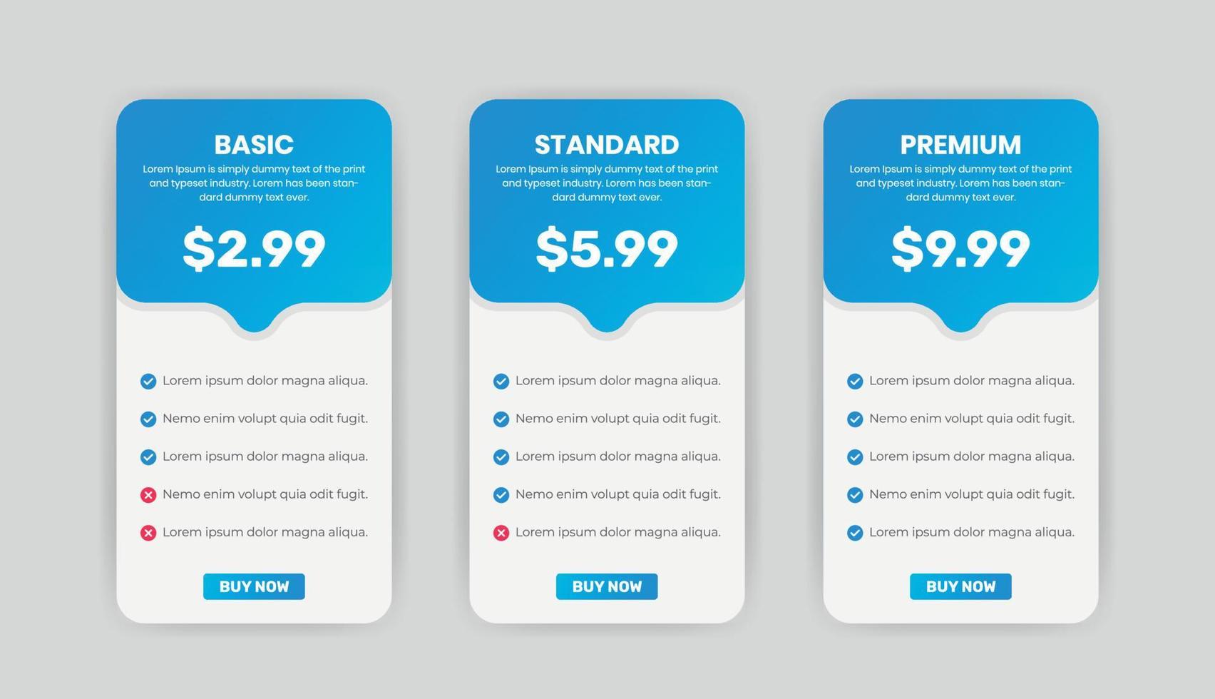 tabla de precios y plantilla de diseño infográfico de comparación de listas de planes vector